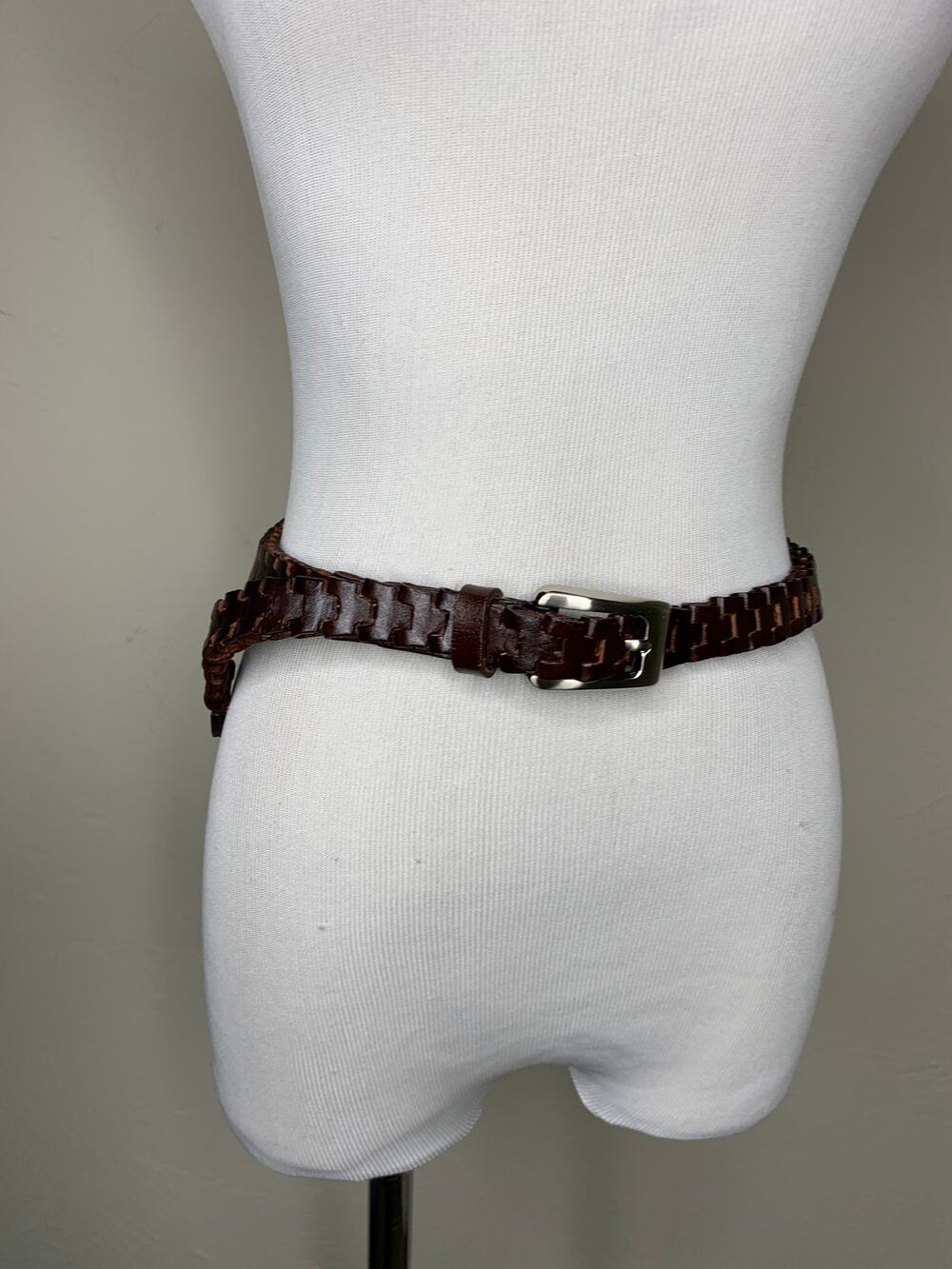 Vintage Cordovan Brown Leather Links Belt Silver Buckle Sz ? Small